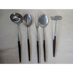 Lot of 5 Epic Forged Stainless Kitchen Utensil Set MCM Wood Handle Japan